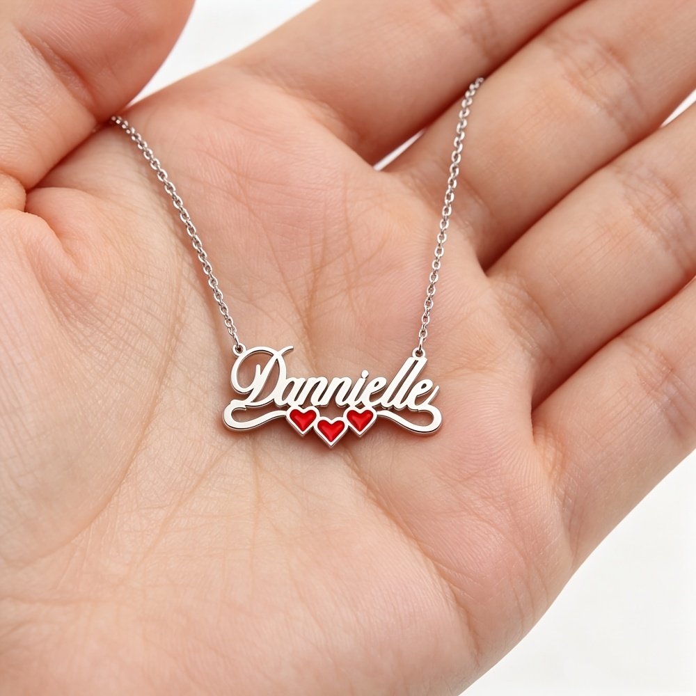 Custom Script Name Necklace in Golden Red, Personalized Gift
